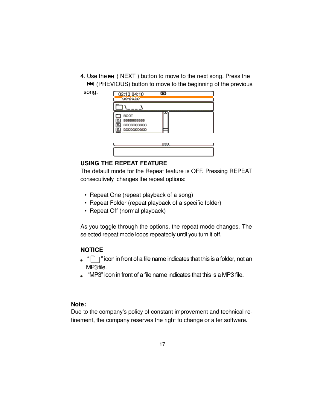 Audiovox D8000IP manual Using the Repeat Feature 