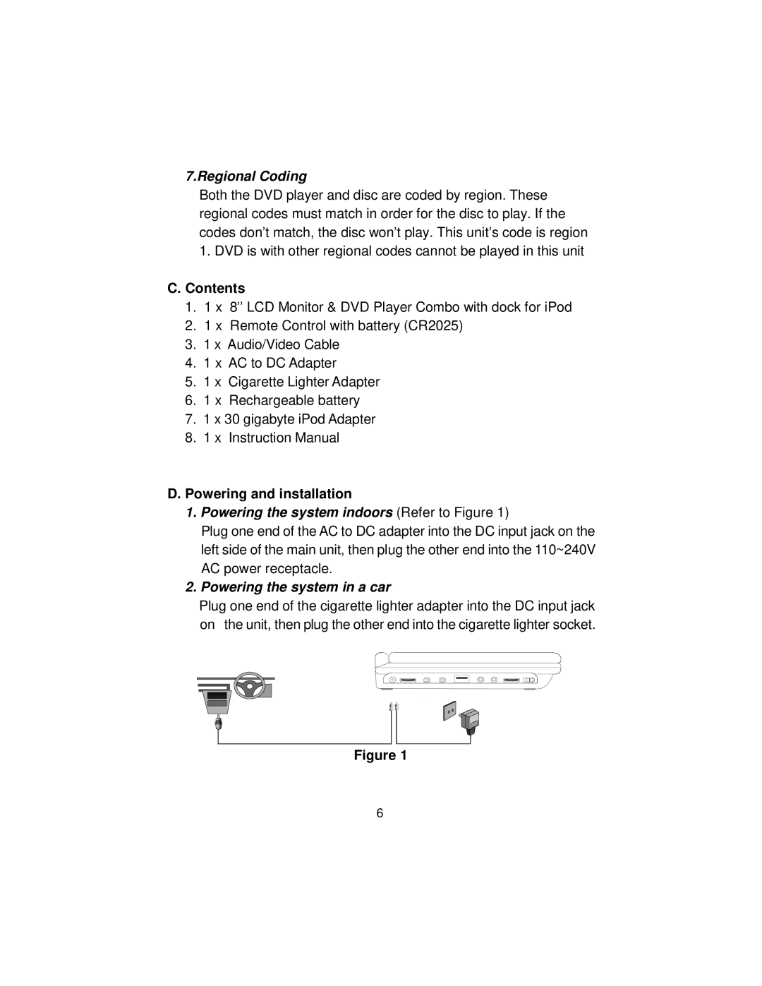 Audiovox D8000IP manual Contents, Powering and installation 