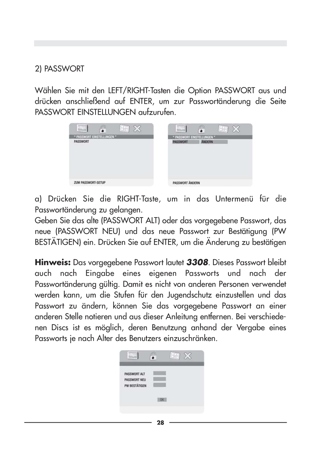 Audiovox D900 owner manual Passwort 