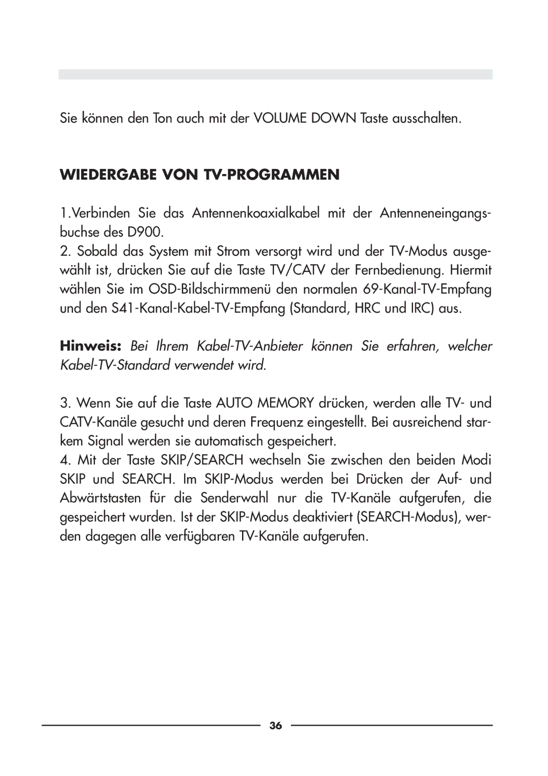 Audiovox D900 owner manual Wiedergabe VON TV-PROGRAMMEN 