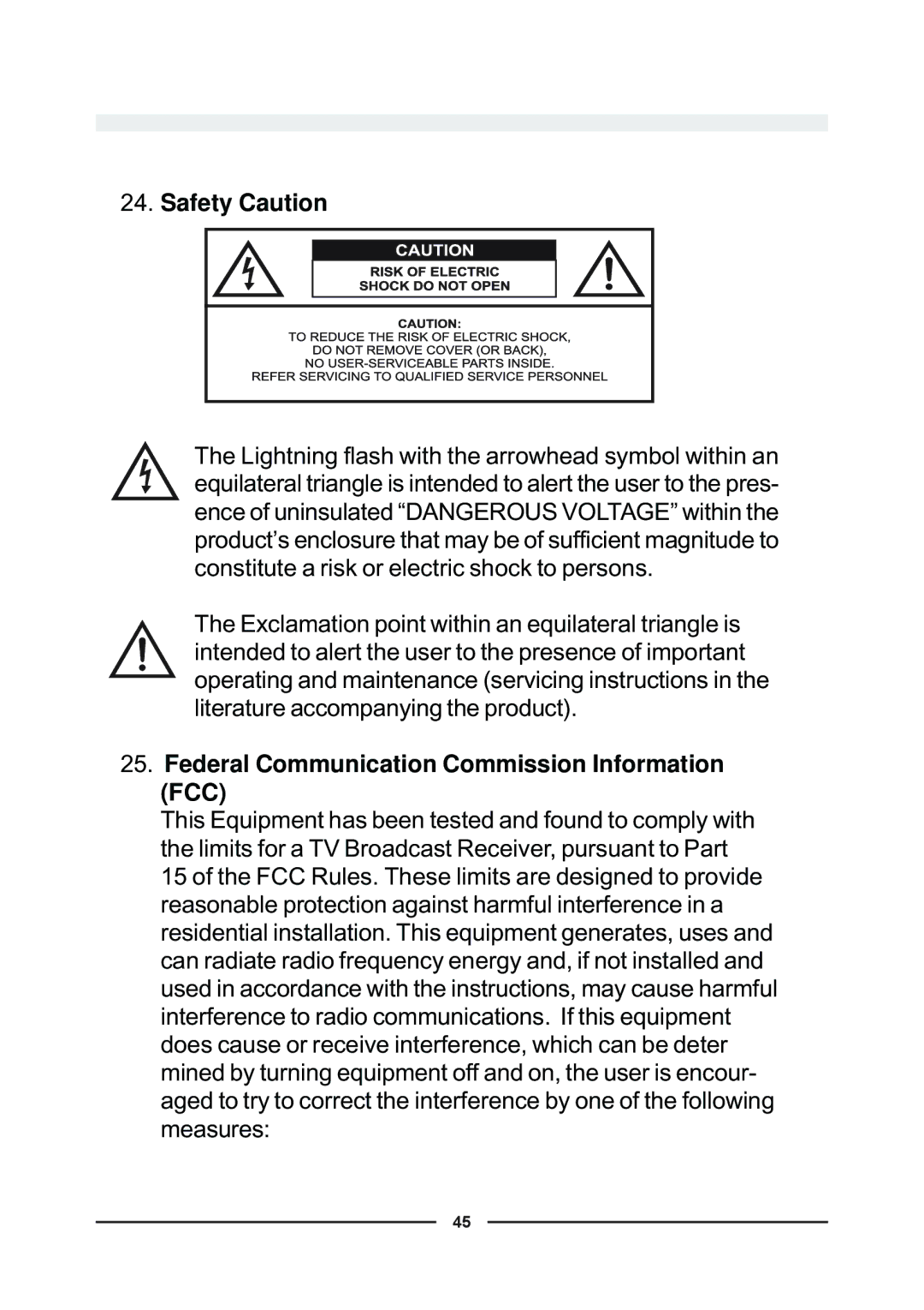 Audiovox D900 owner manual Safety Caution 