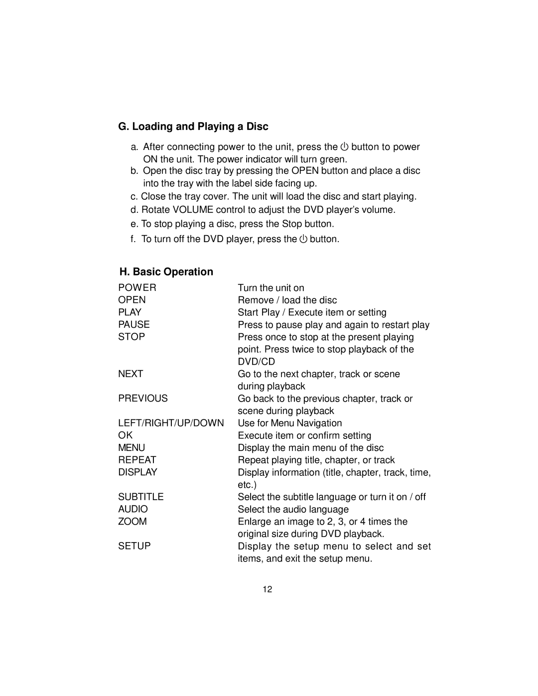 Audiovox D9104PK manual Loading and Playing a Disc, Basic Operation 