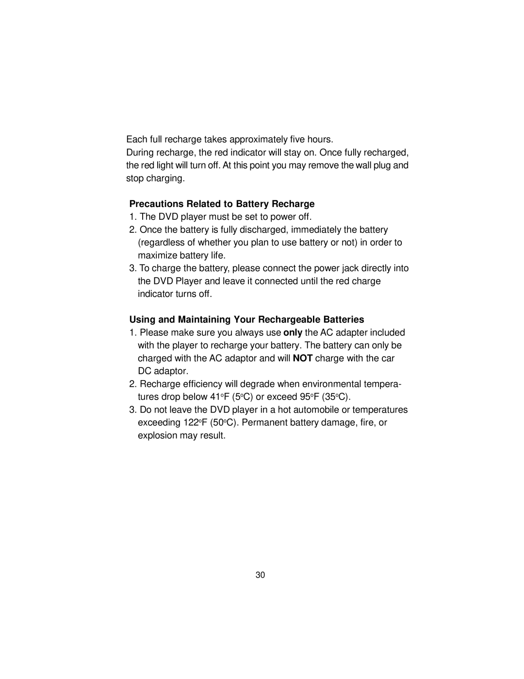 Audiovox D9104PK manual Precautions Related to Battery Recharge, Using and Maintaining Your Rechargeable Batteries 