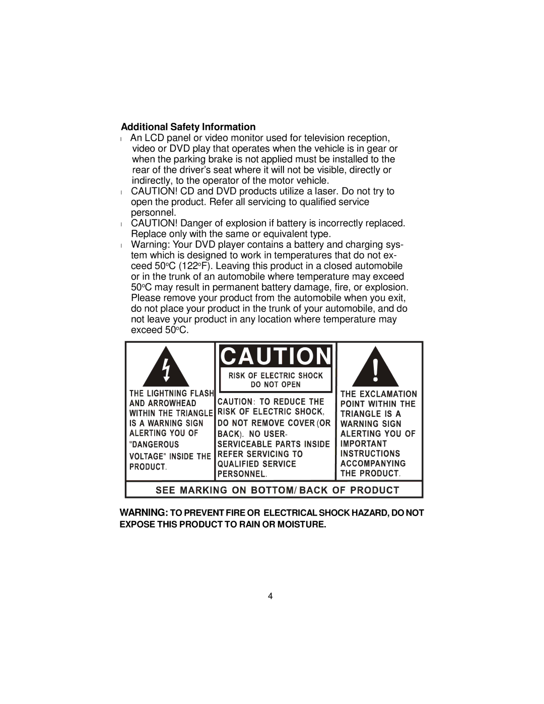 Audiovox D9104PK manual Additional Safety Information 