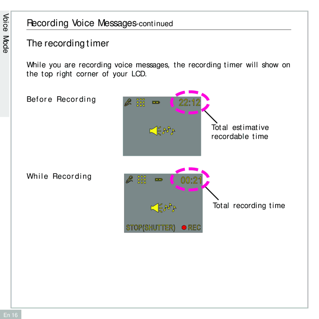 Audiovox DC500 operating instructions Recording Voice Messages Recording timer, Before Recording 