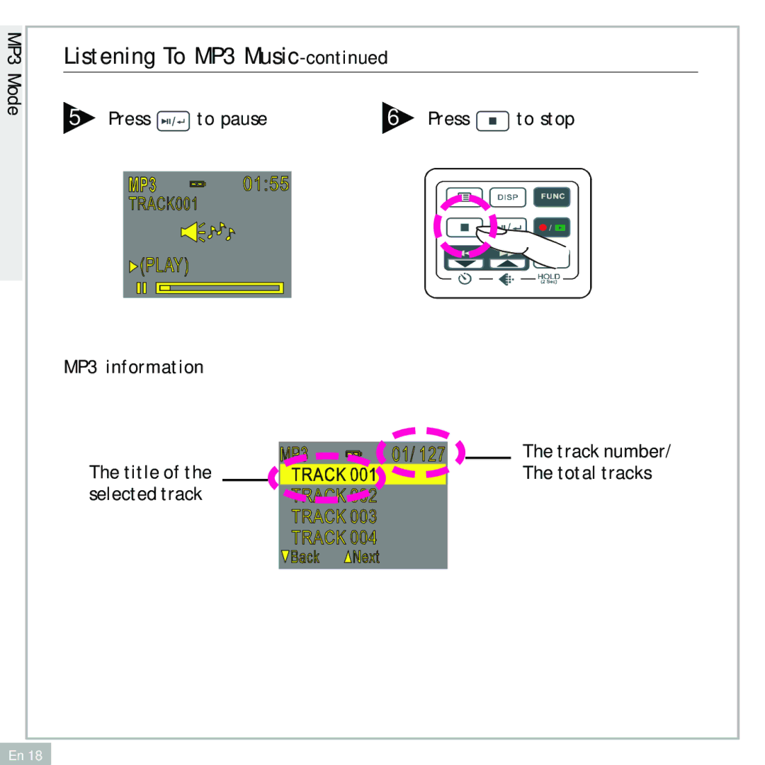 Audiovox DC500 operating instructions MP3 