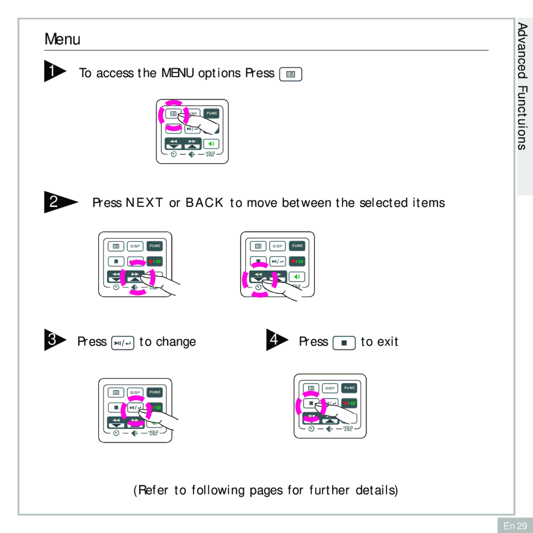 Audiovox DC500 operating instructions Menu 