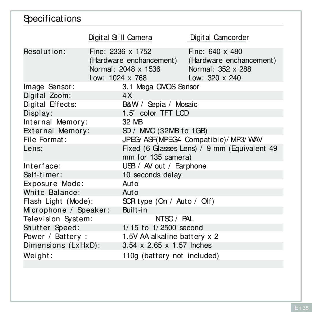 Audiovox DC500 operating instructions Specifications 