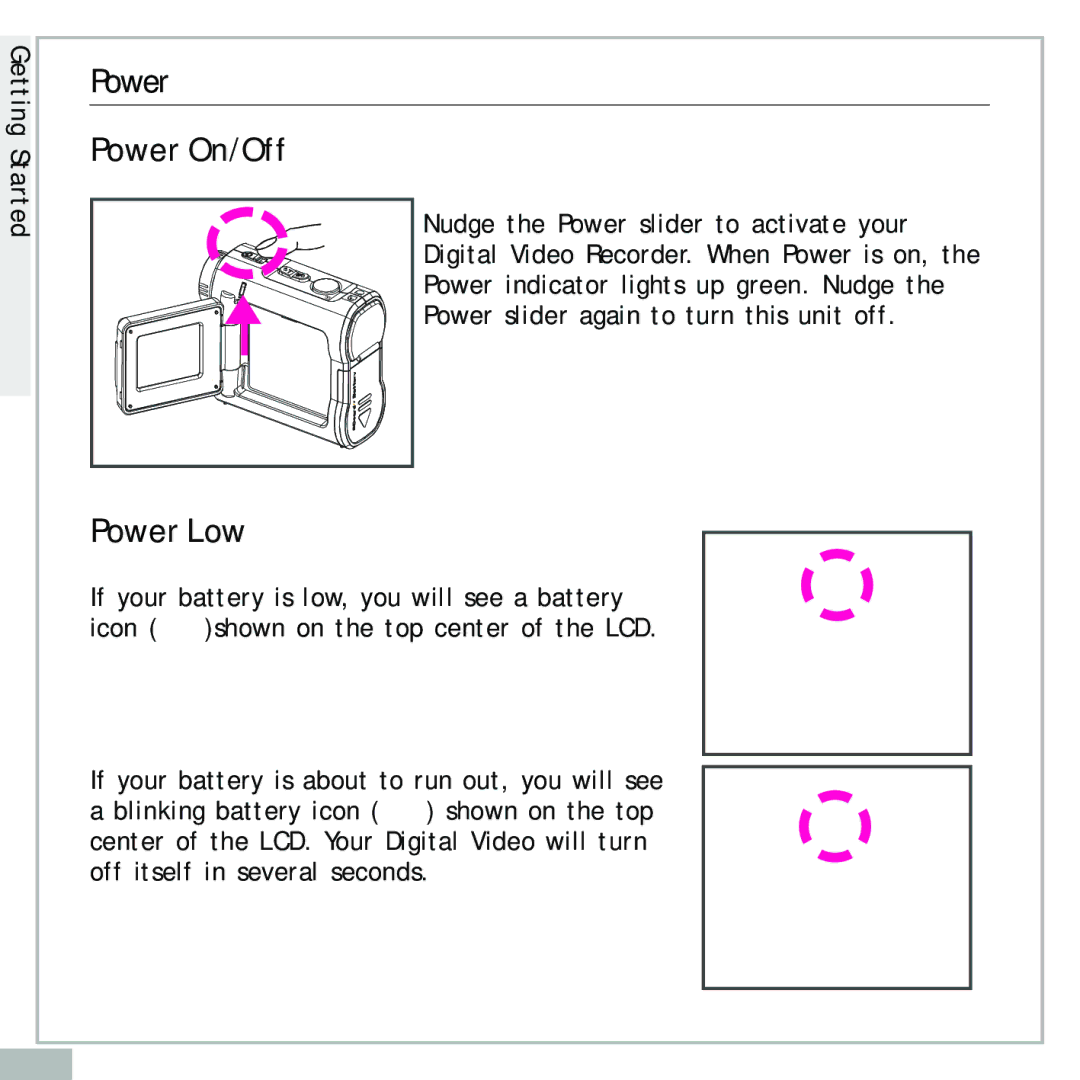 Audiovox DC500 operating instructions Power On/Off, Power Low 