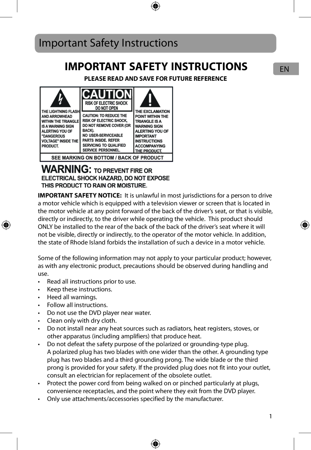 Audiovox DFL710PK user manual Important Safety Instructions 