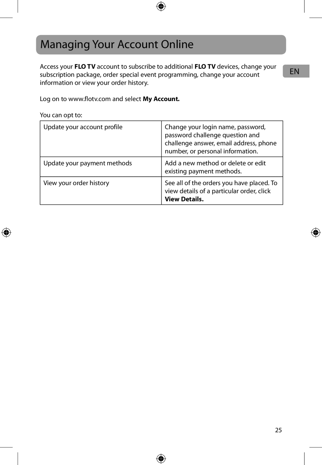 Audiovox DFL710PK user manual Managing Your Account Online, View Details 