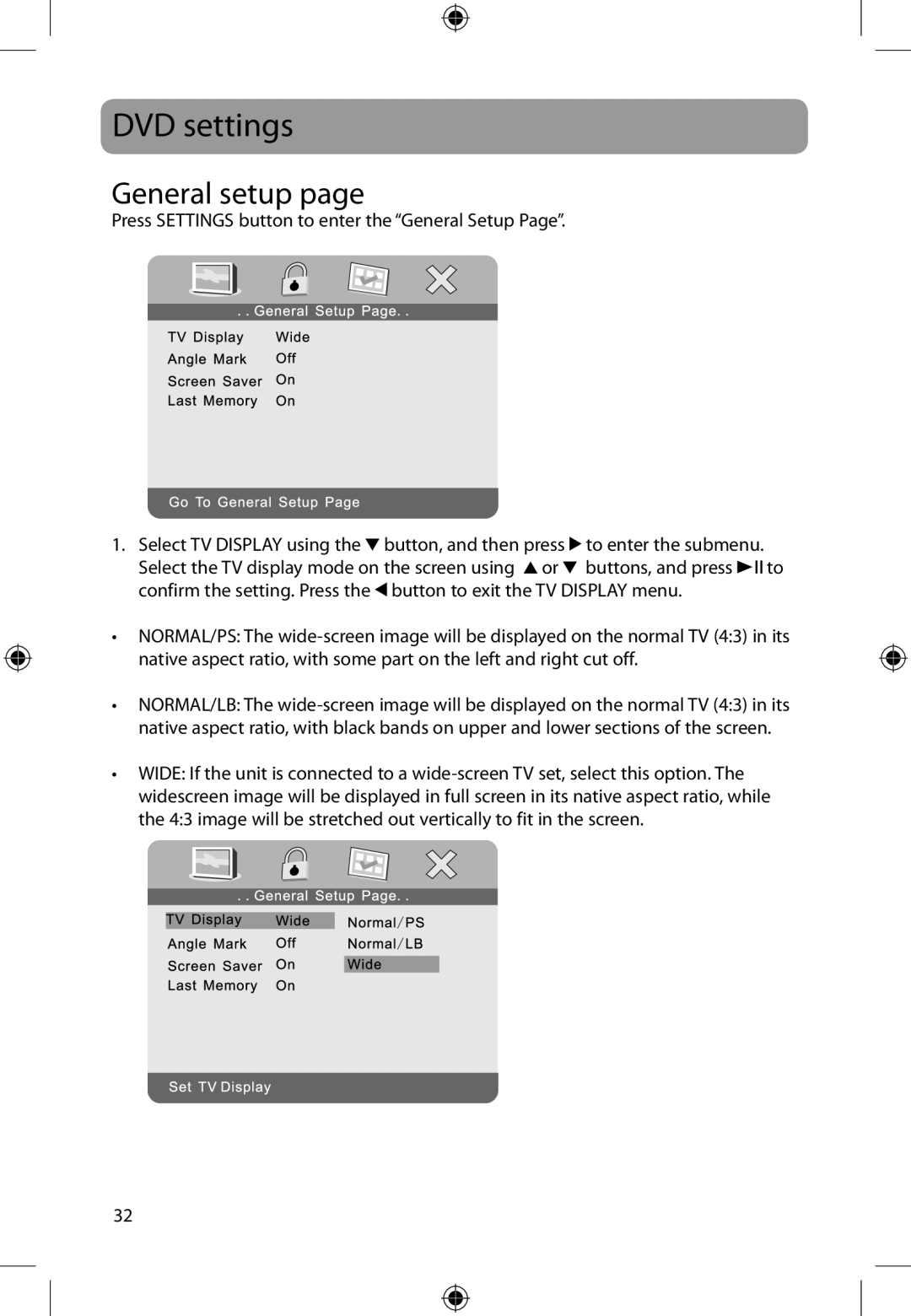 Audiovox DFL710PK user manual DVD settings, General setup 