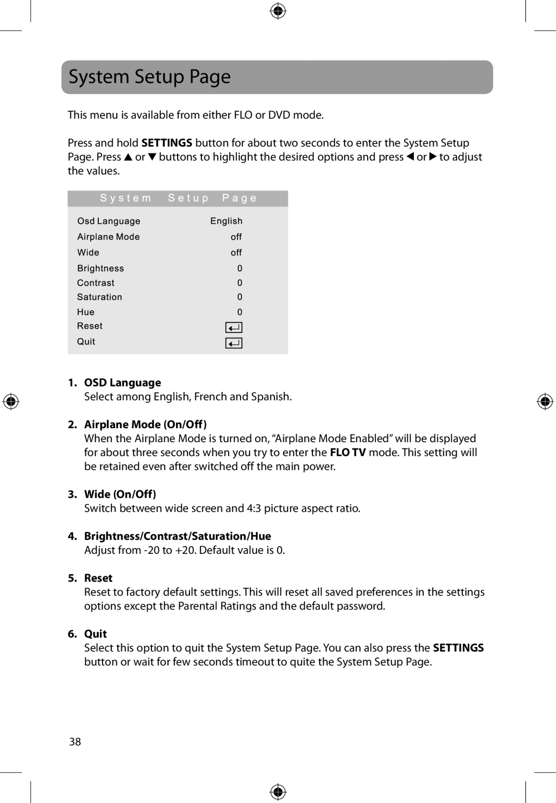 Audiovox DFL710PK user manual System Setup 