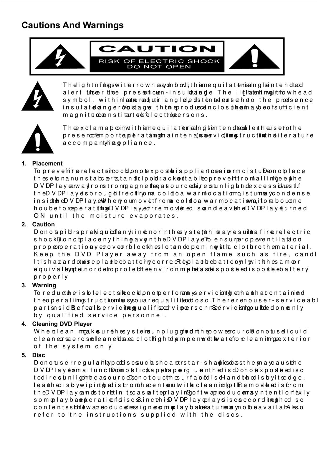 Audiovox DKP102 installation manual Placement, Cleaning DVD Player, Disc 