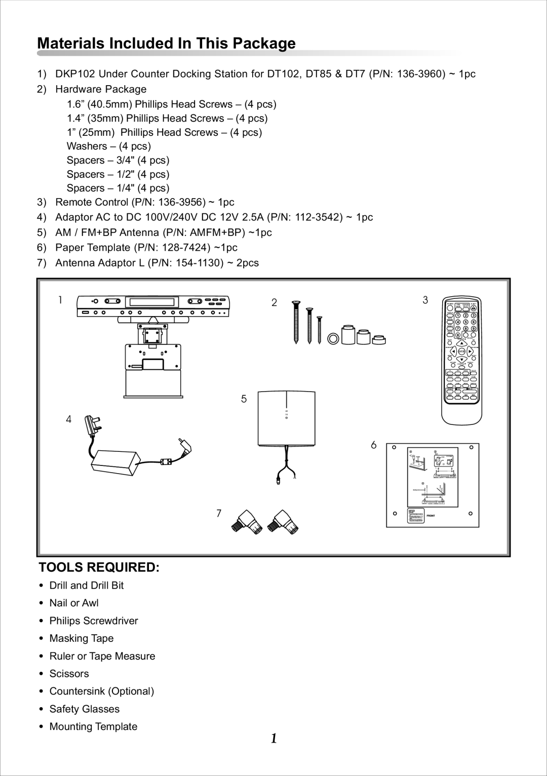 Audiovox DKP102 installation manual Materials Included In This Package, Enter 