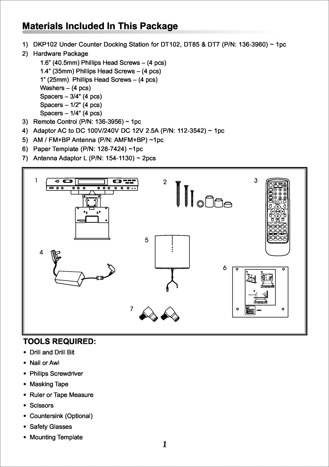 Audiovox DKP102 installation manual Materials Included In This Package, Tools Required 