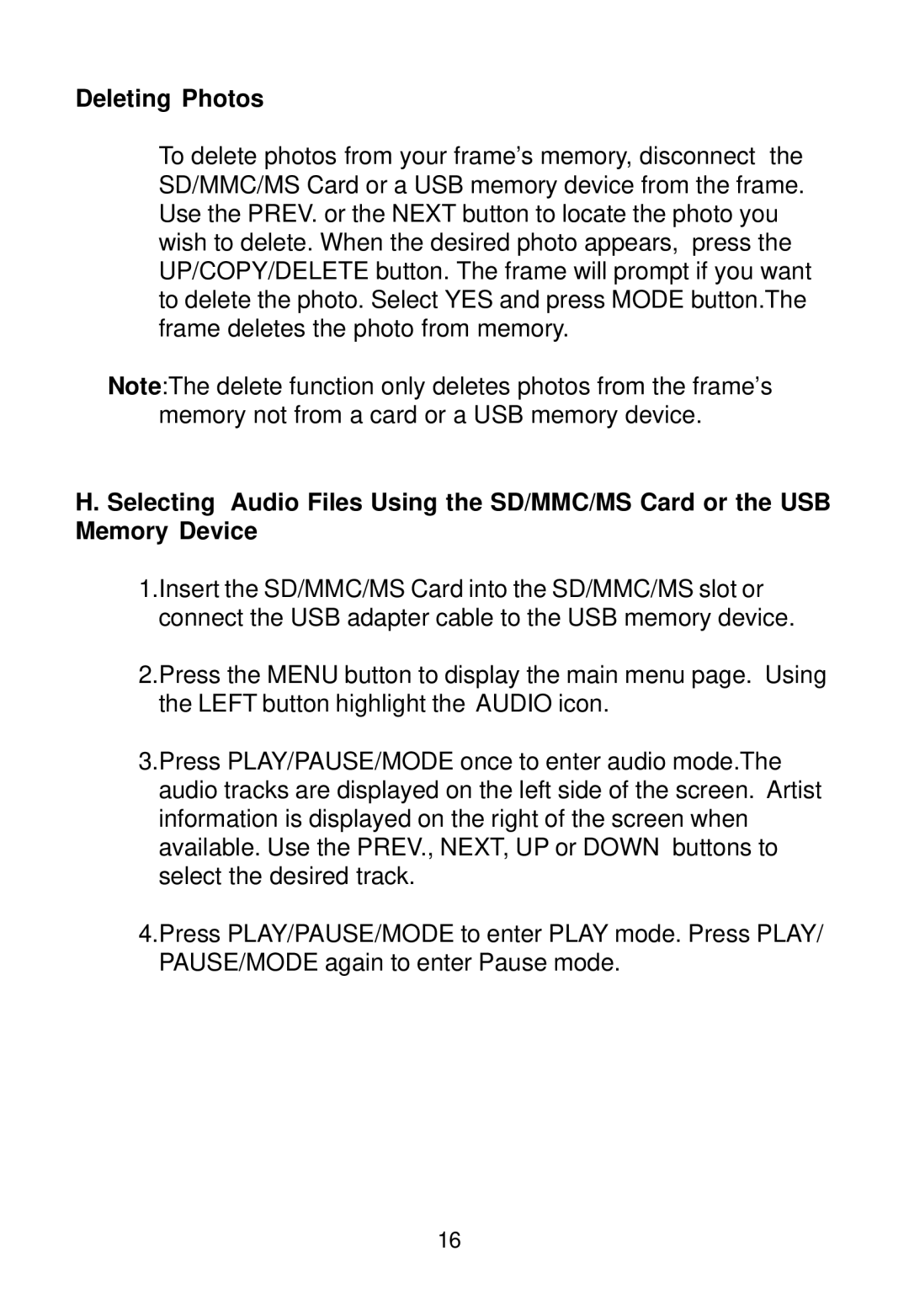 Audiovox DPF1000 manual Deleting Photos 