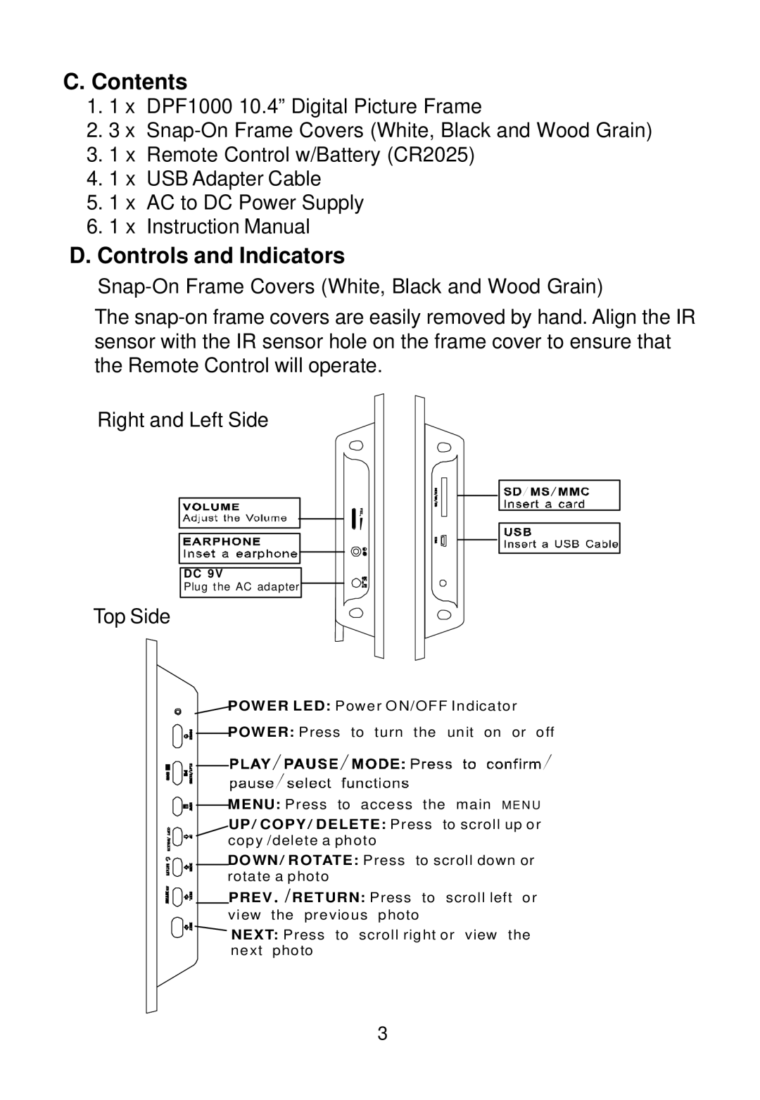 Audiovox DPF1000 manual Contents 