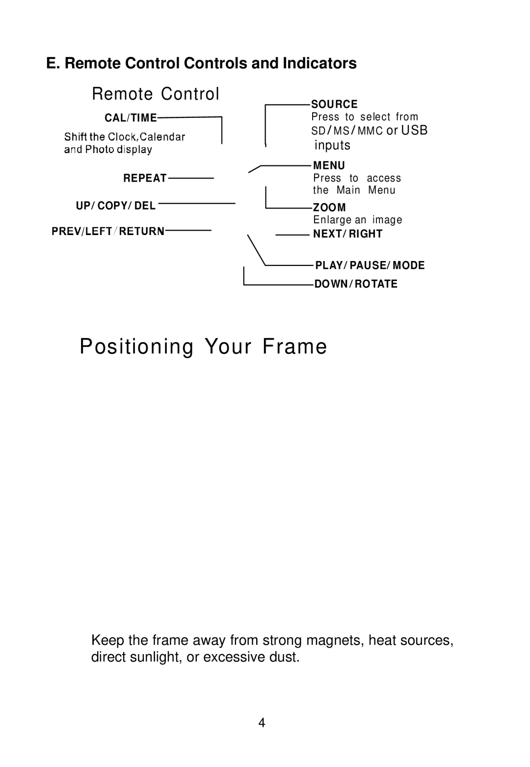 Audiovox DPF1000 manual Positioning Your Frame 