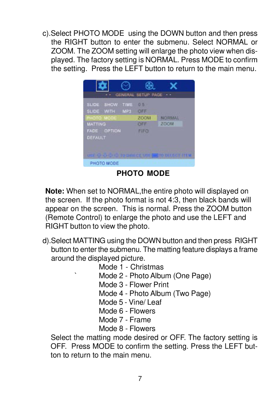 Audiovox DPF1000 manual Photo Mode 