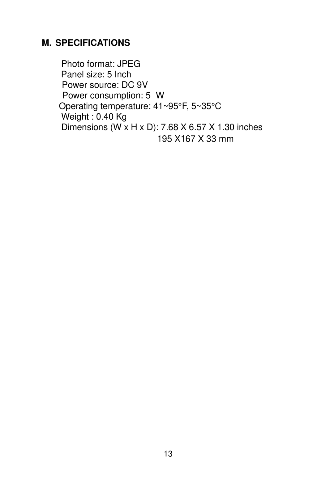 Audiovox DPF508 owner manual Specifications 