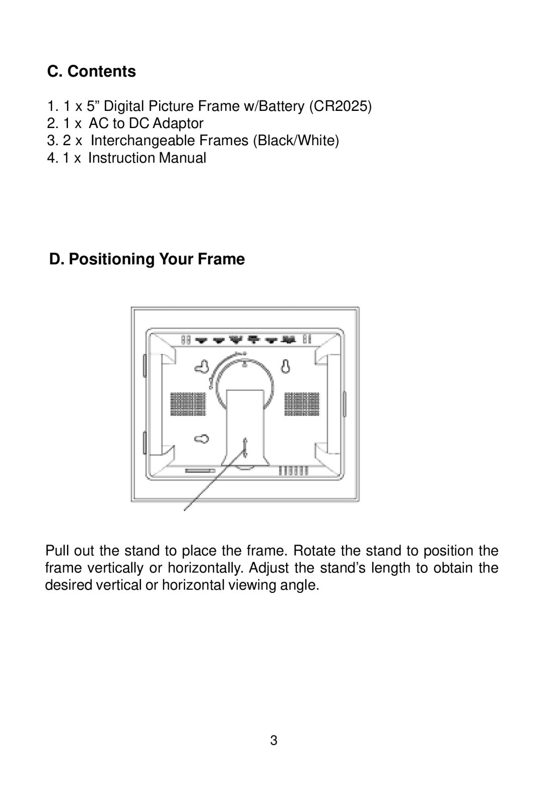 Audiovox DPF508 owner manual Contents, Positioning Your Frame 