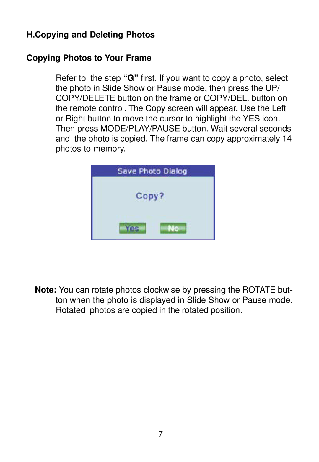 Audiovox DPF700 manual Copying and Deleting Photos Copying Photos to Your Frame 