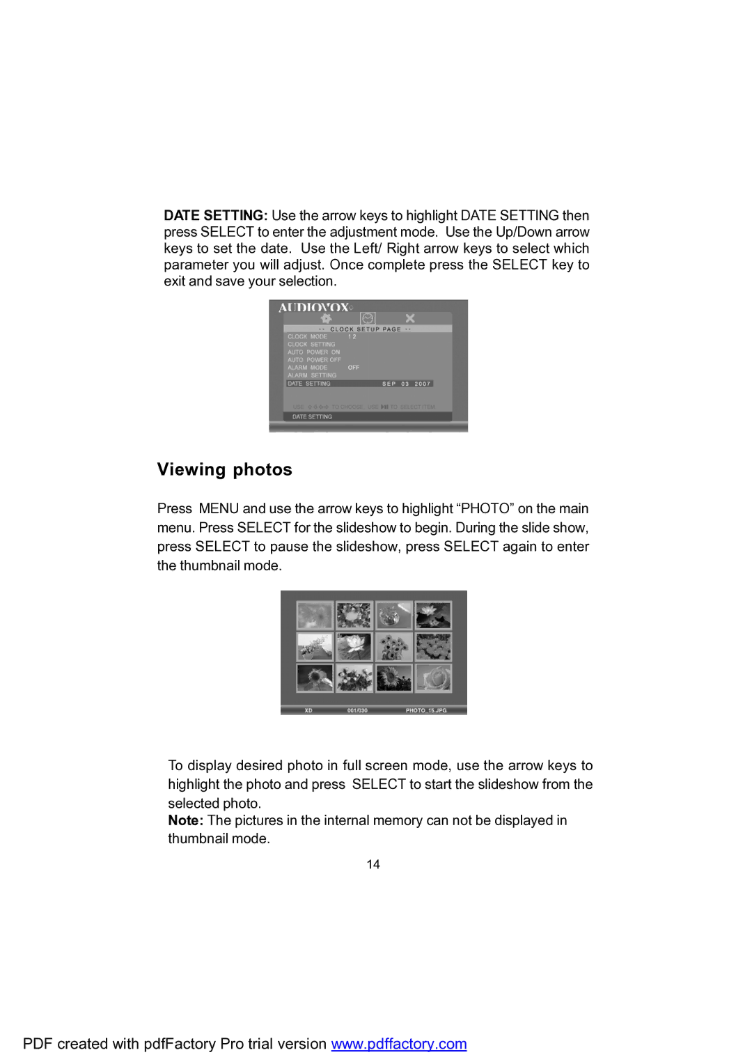 Audiovox DPF702 owner manual Viewing photos 