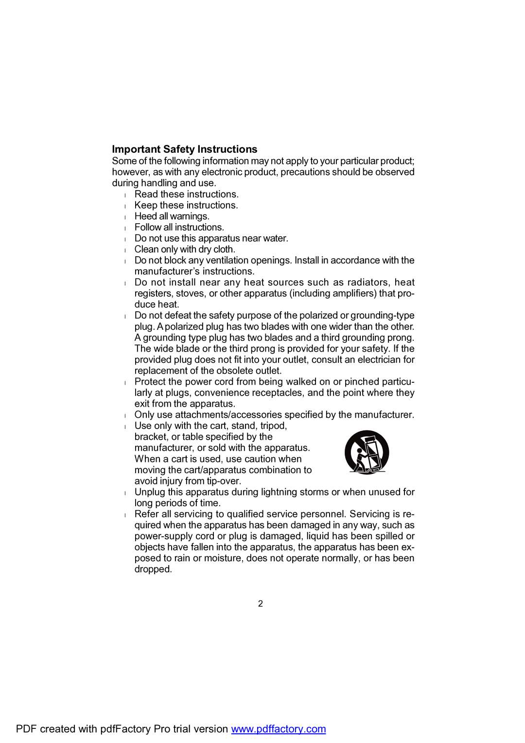 Audiovox DPF702 owner manual Important Safety Instructions 