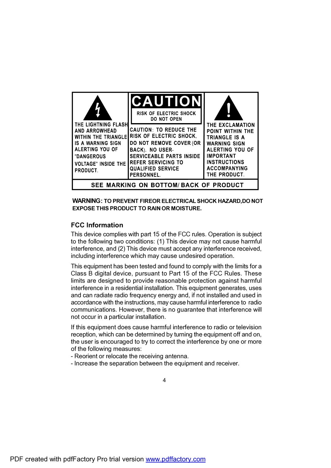 Audiovox DPF702 owner manual FCC Information 