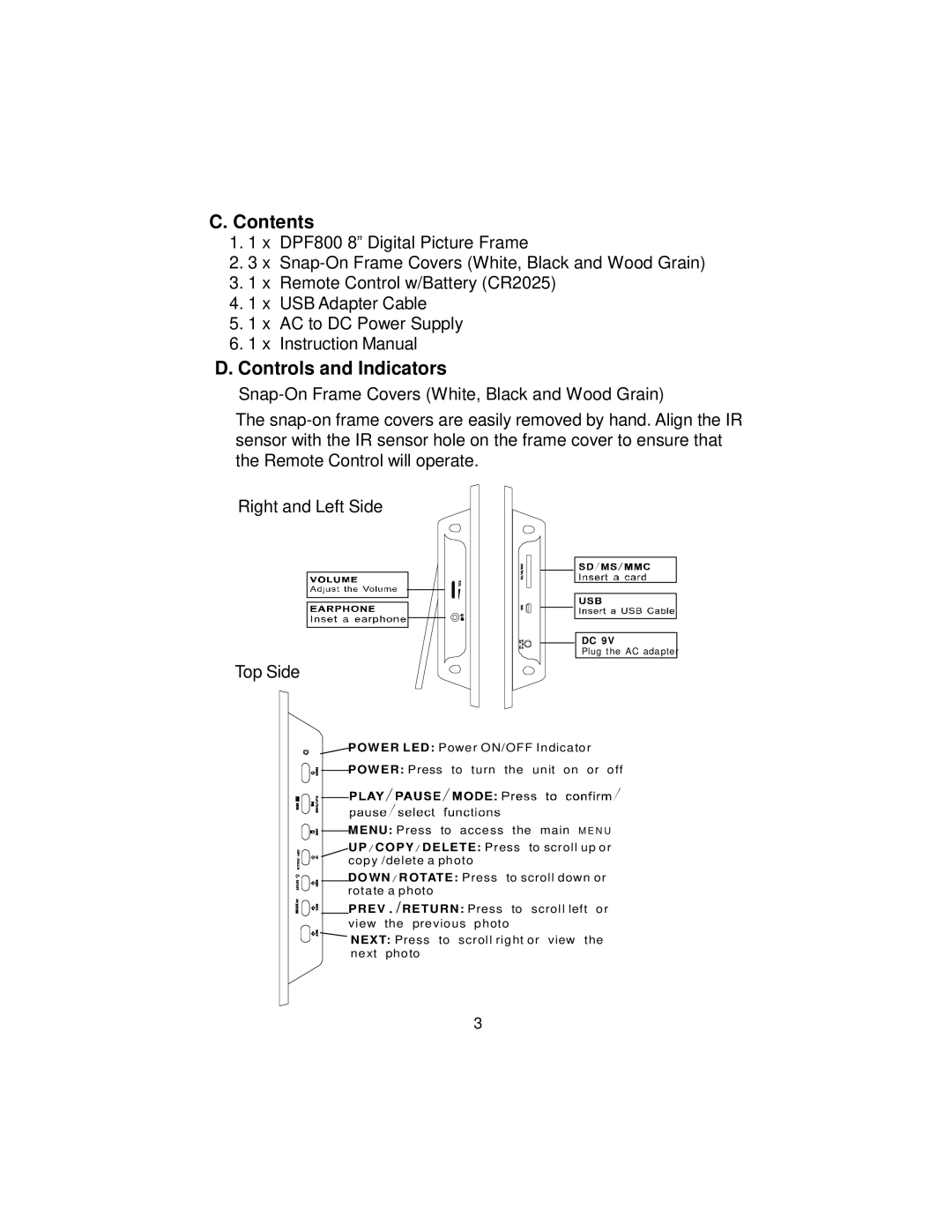 Audiovox DPF800 manual Contents 