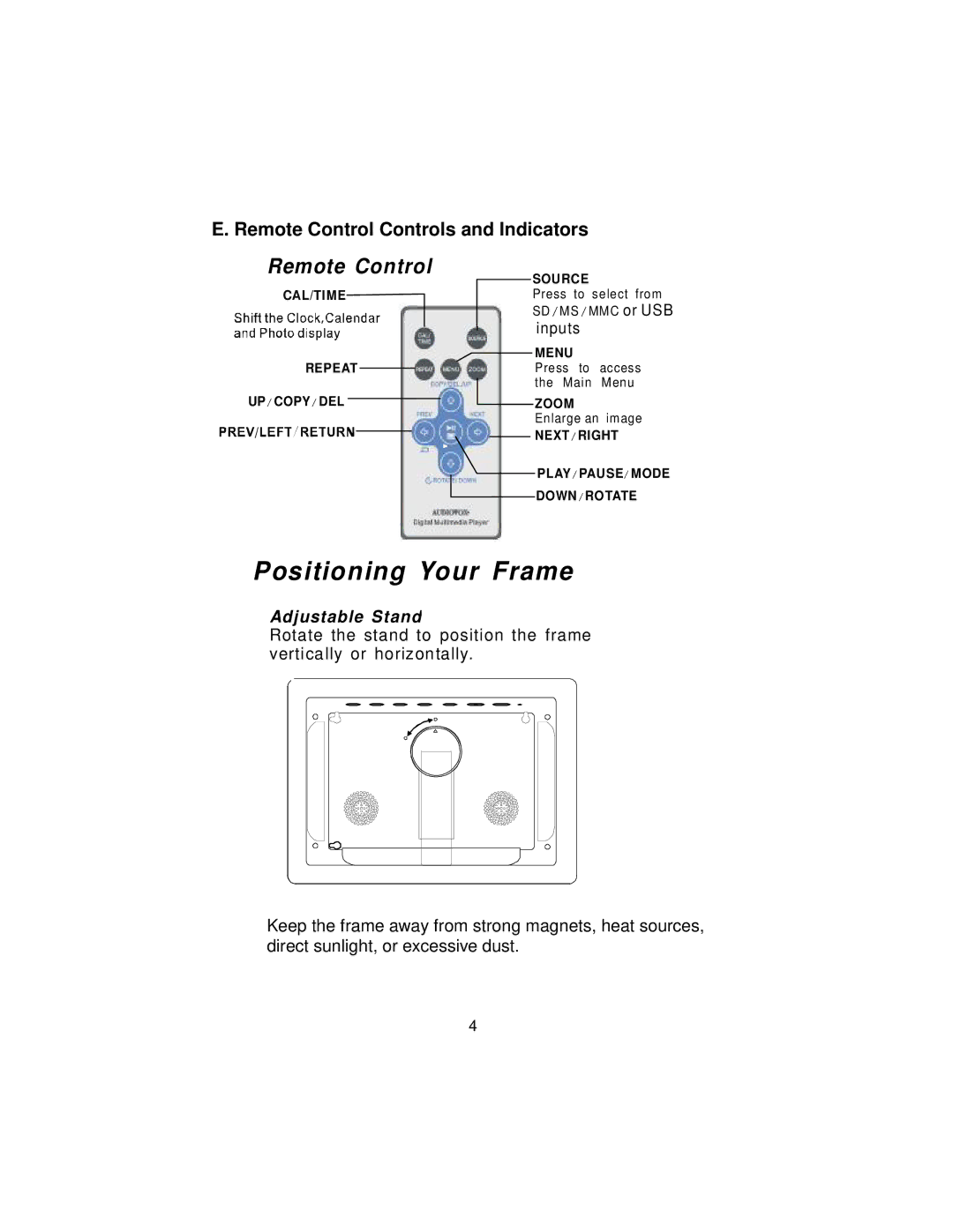 Audiovox DPF800 manual Positioning Your Frame 