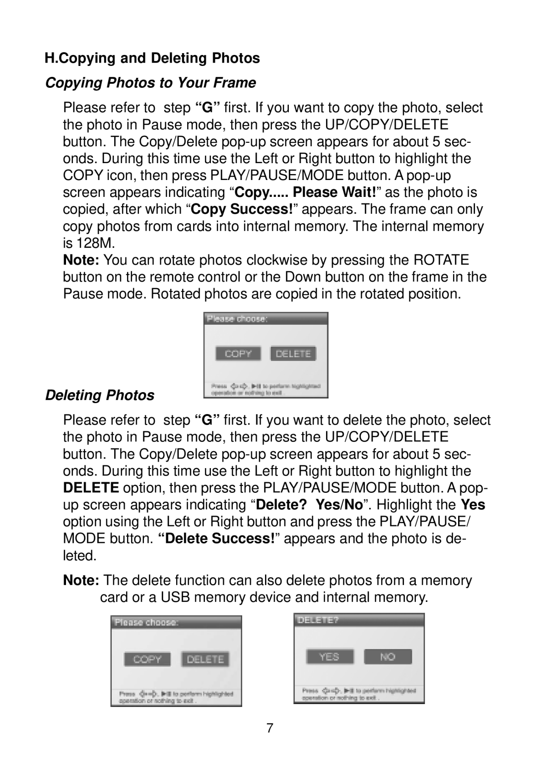 Audiovox DPF808 owner manual Copying and Deleting Photos, Copying Photos to Your Frame 