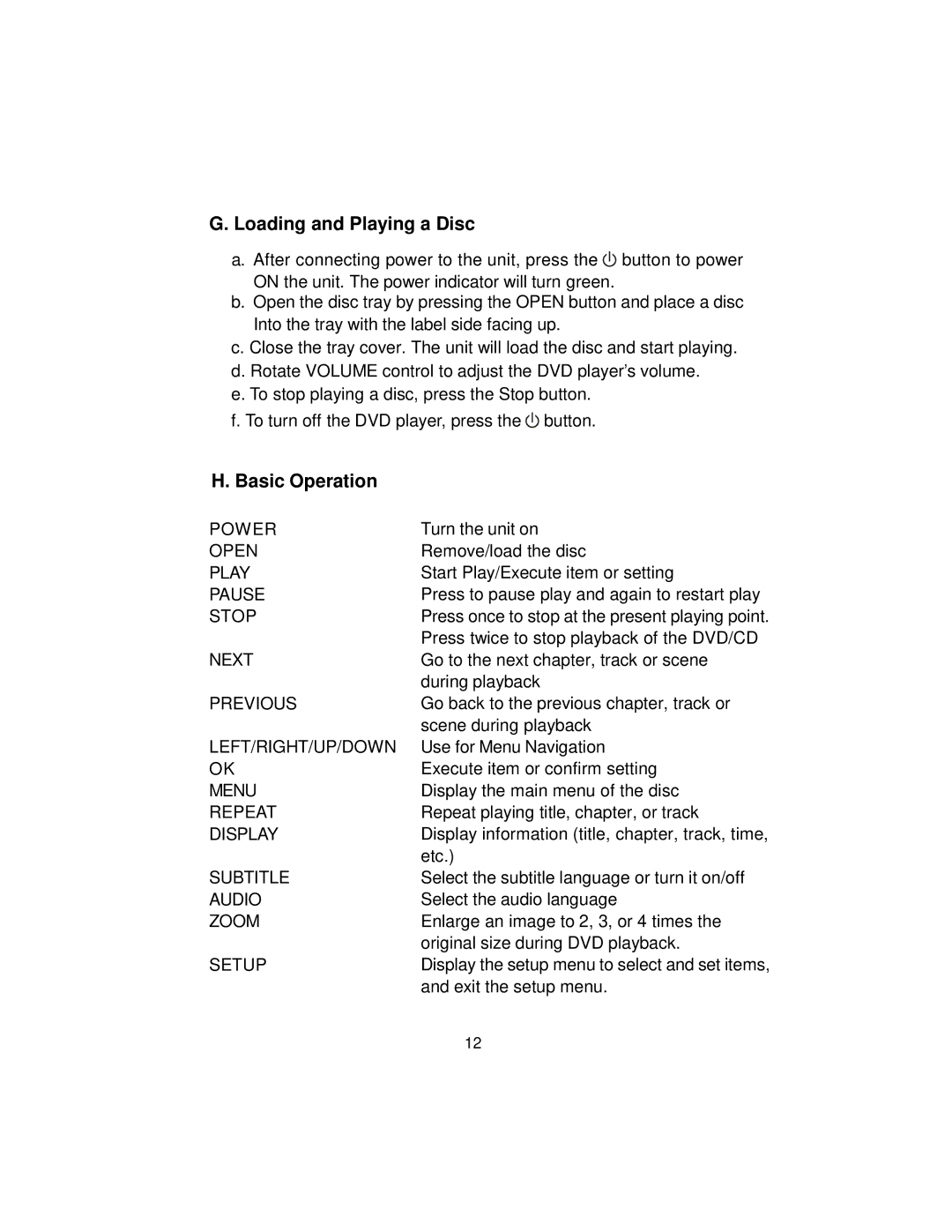 Audiovox DS9106PK manual Loading and Playing a Disc, Basic Operation 