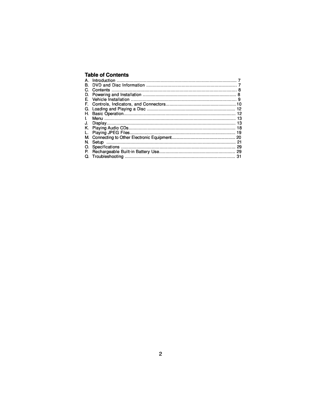 Audiovox DS9106PK manual Table of Contents 