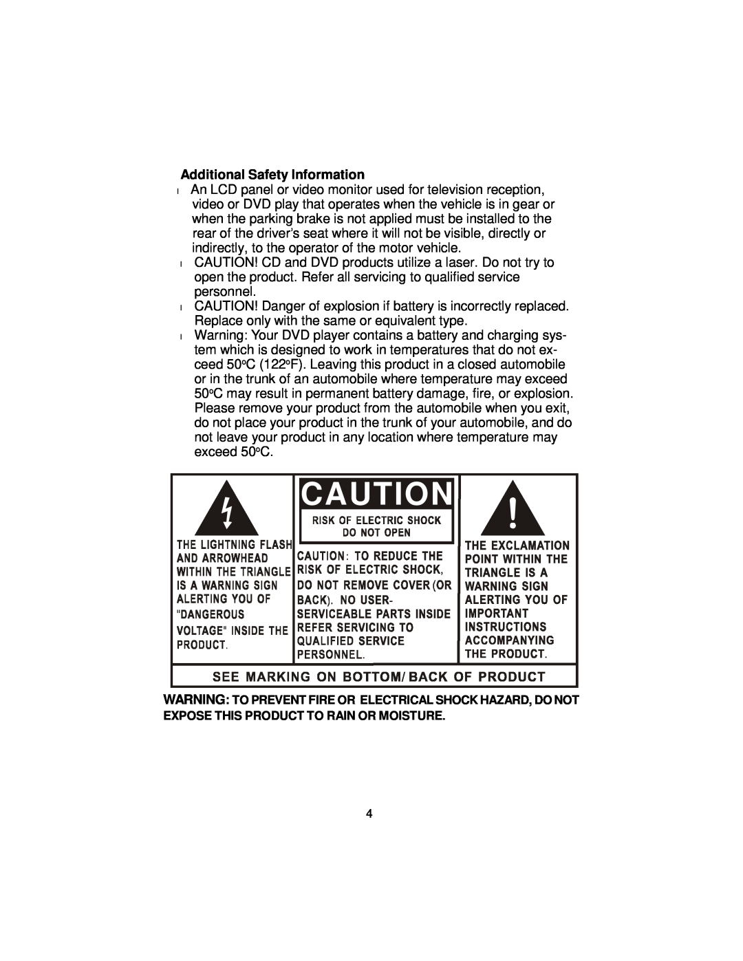 Audiovox DS9106PK manual Additional Safety Information 