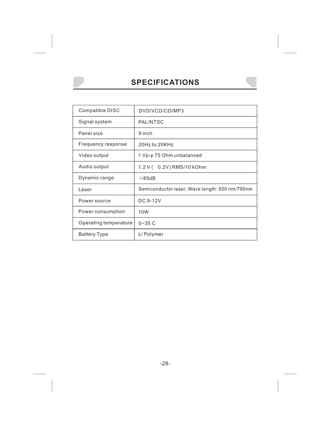 Audiovox DS9343TPK owner manual Specifications, Pal/Ntsc 