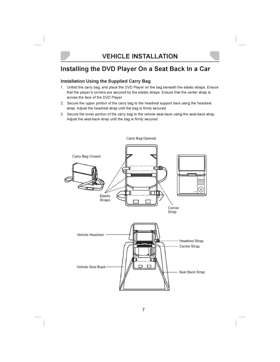 Audiovox DS9843T owner manual Vehicle Installation, Installing the DVD Player On a Seat Back In a Car 