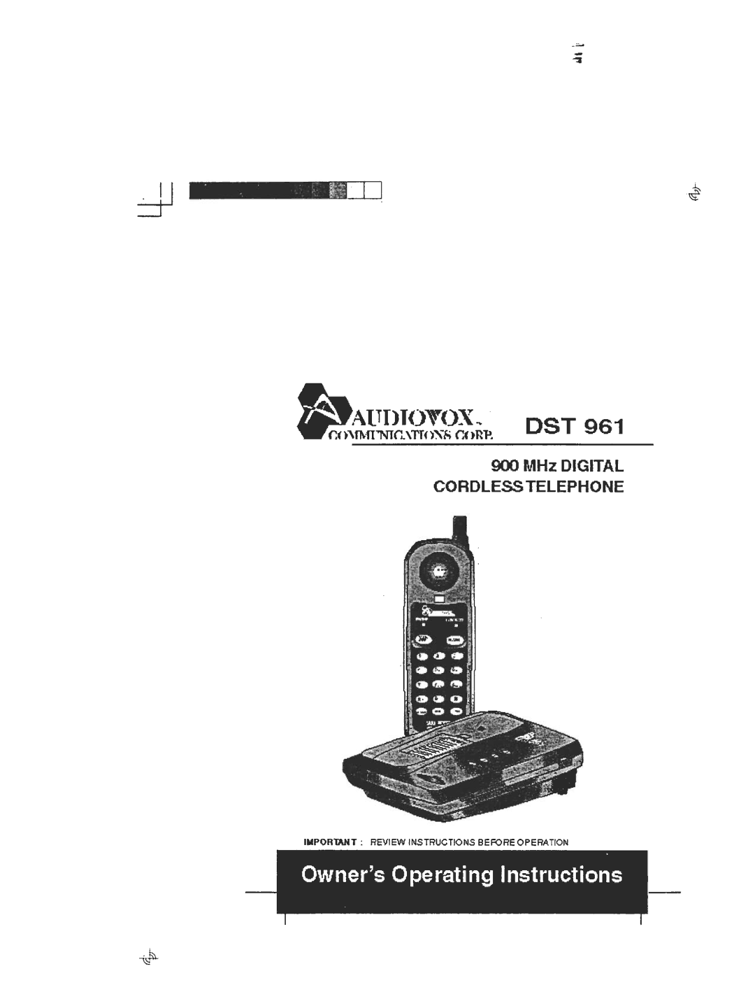 Audiovox DST 961 manual Dst, IMPOR1ANT Review Instructions Before Operation 