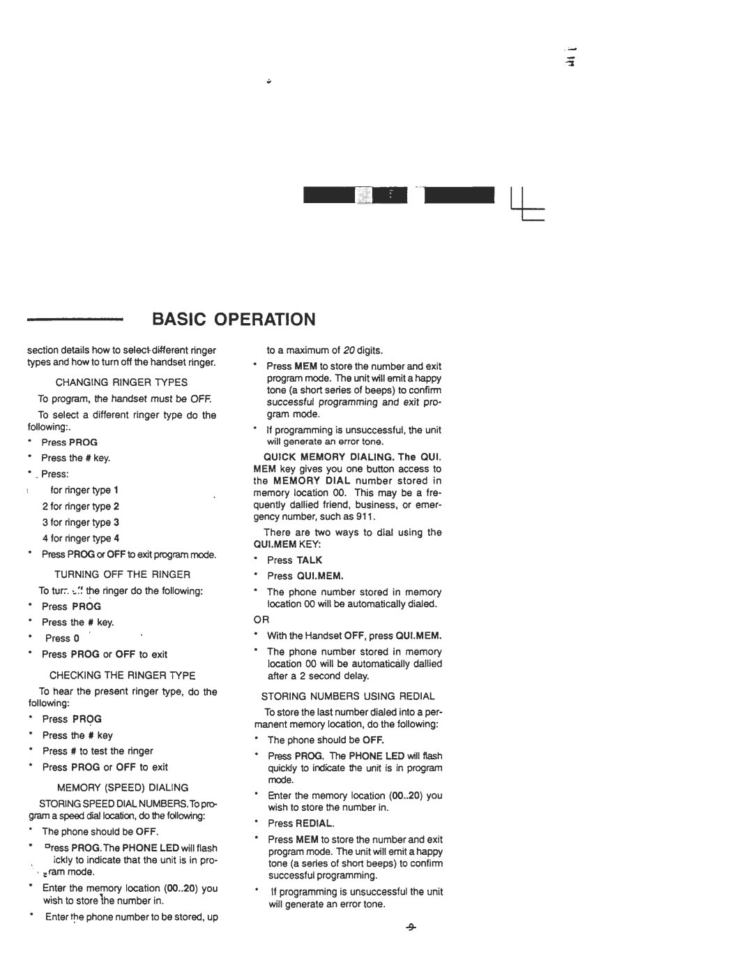 Audiovox DST 961 manual Changing Ringer Types, Checking the Ringer Type, Memory Speed Dialing, Qui.Mem Key 