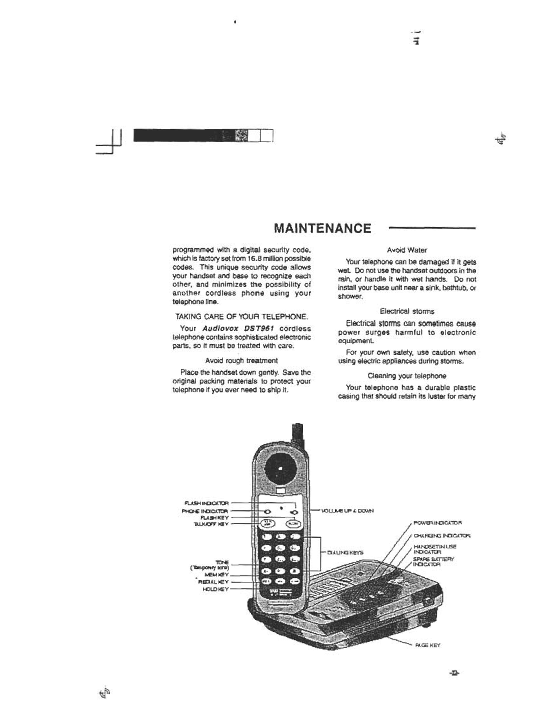 Audiovox DST 961 manual Maintenance, Taking Care of Your Telephone 