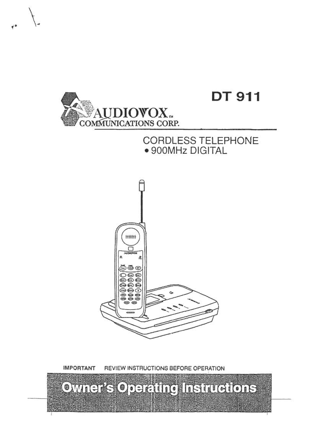 Audiovox DT 911 manual GOM1\tlUNIGATIONS Gorp, 900MHzDIGITAL 