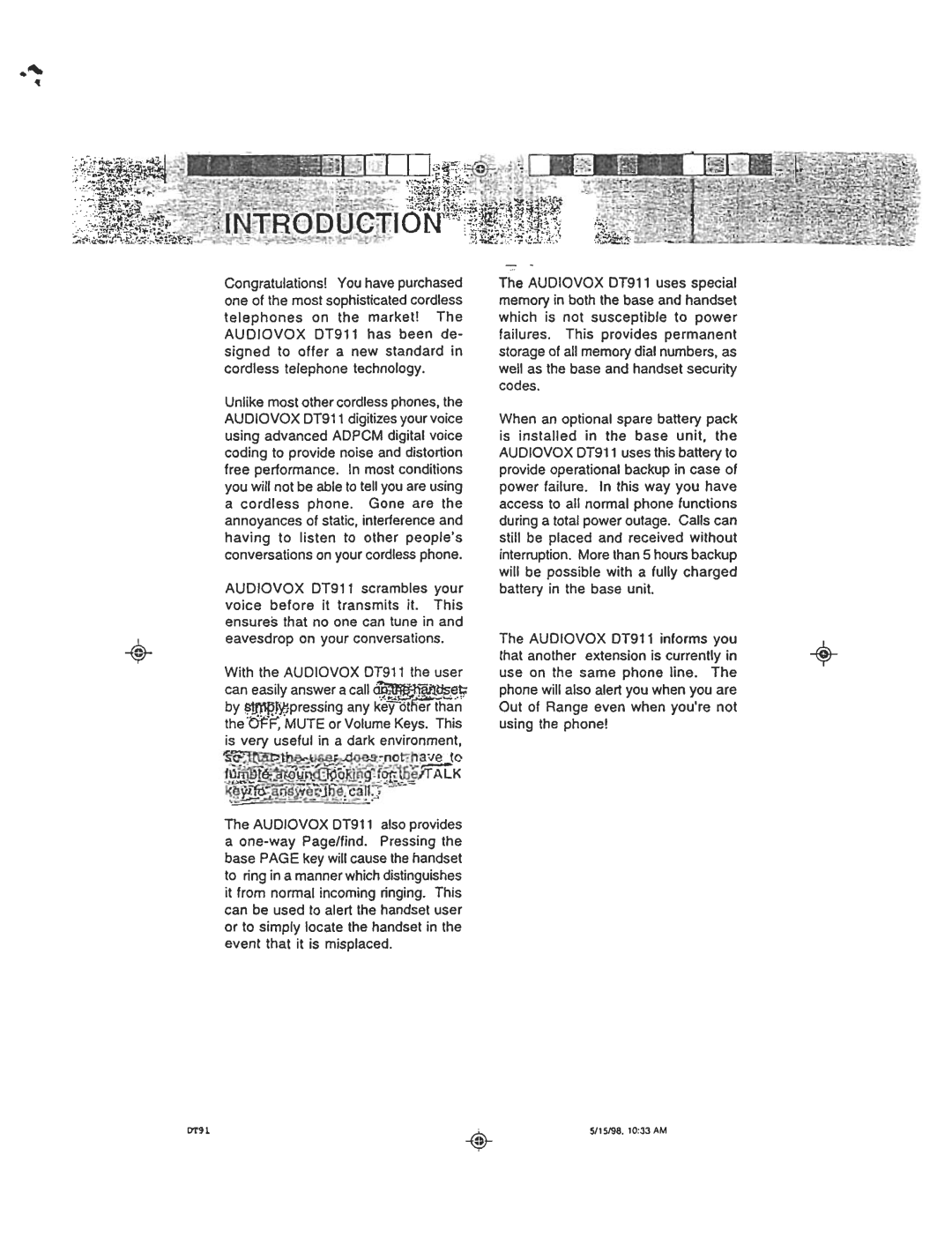 Audiovox DT 911 manual 