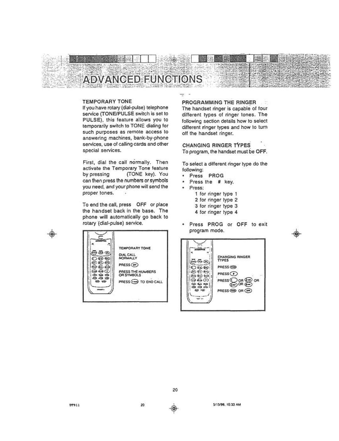 Audiovox DT 911 manual Programming the RING~R 