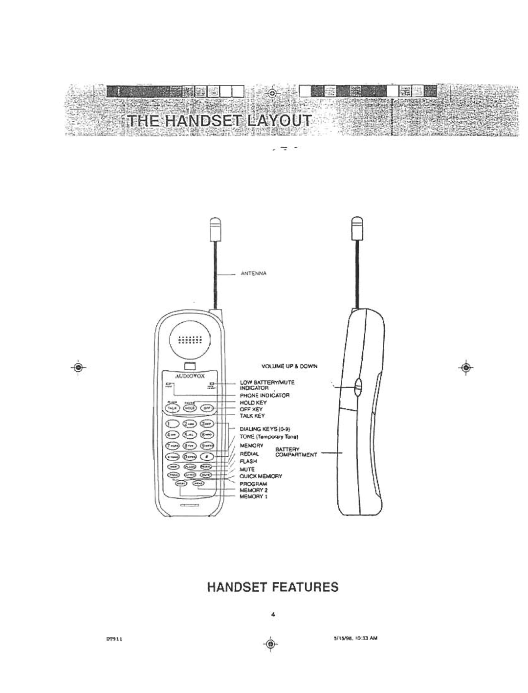 Audiovox DT 911 manual Handset Features 