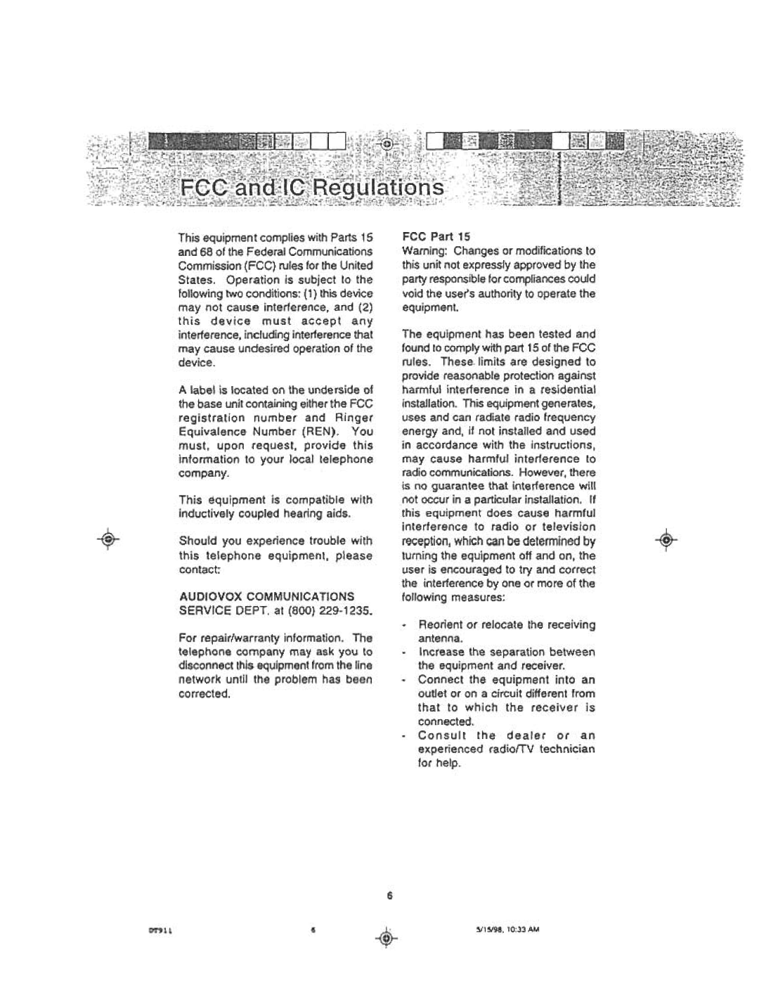 Audiovox DT 911 manual Following 