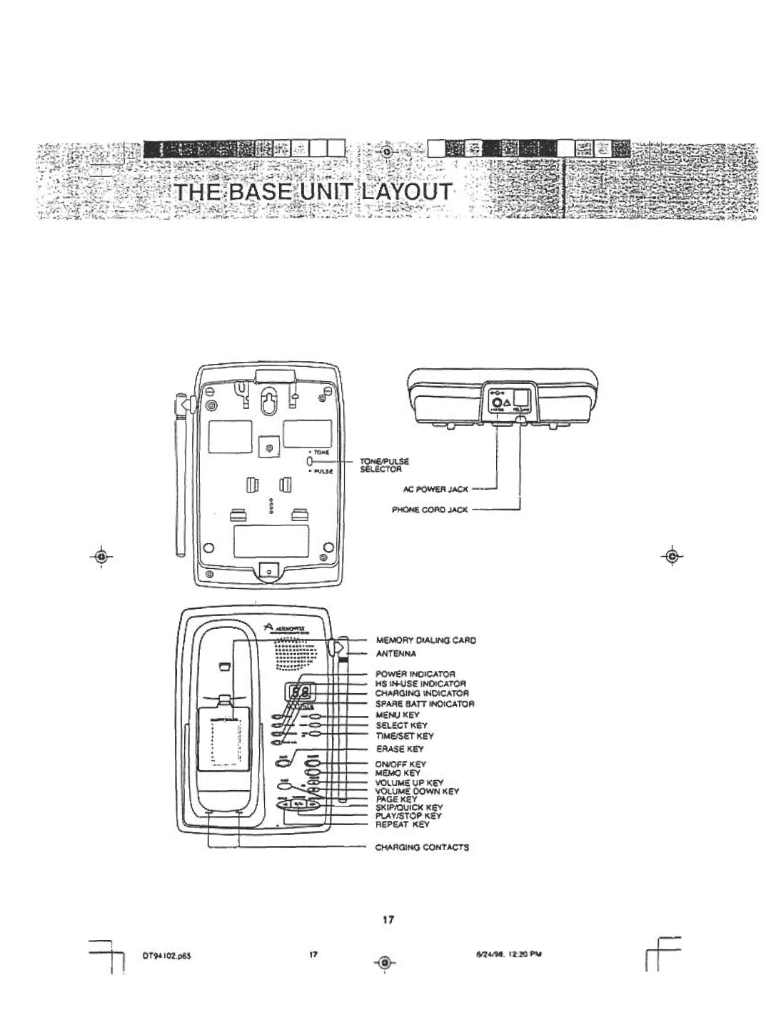 Audiovox DT 941 CI manual Repeat KEY Charging Contacts 