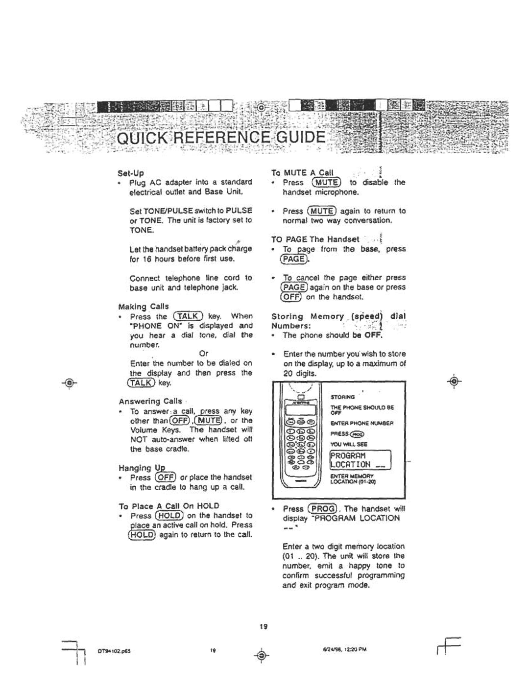 Audiovox DT 941 CI manual Program Location 