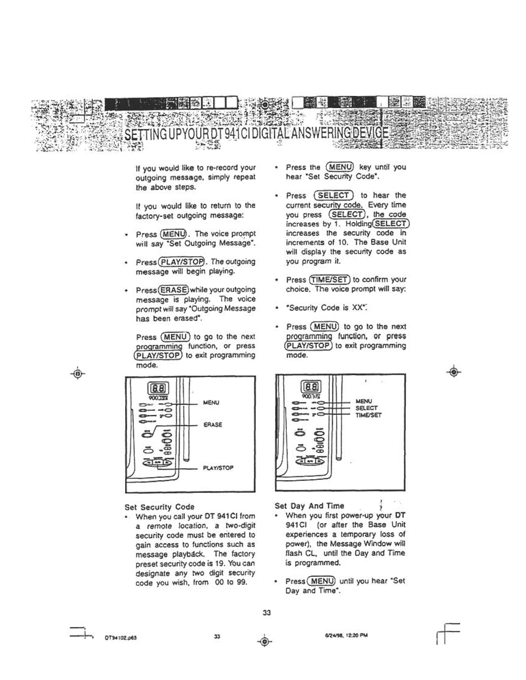 Audiovox DT 941 CI manual ~~,~~~~,~f~i, It you would like to return to Tactory-set outgoing message 