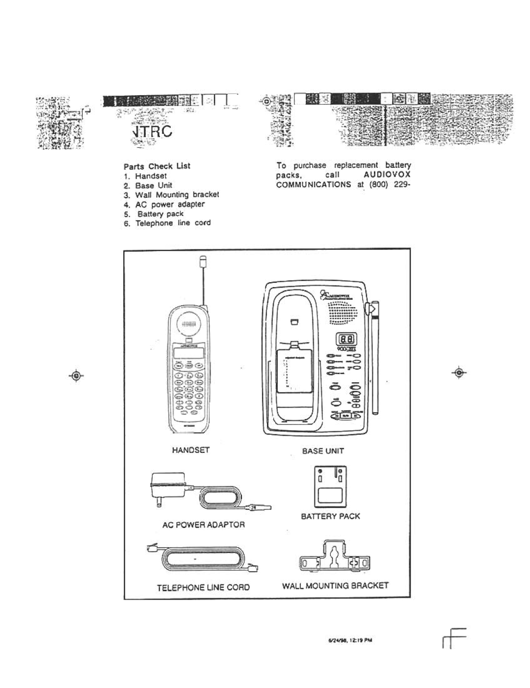 Audiovox DT 941 CI manual Packs, call Audiovox, Base Unit, TFI,EPHONE Line Cord 